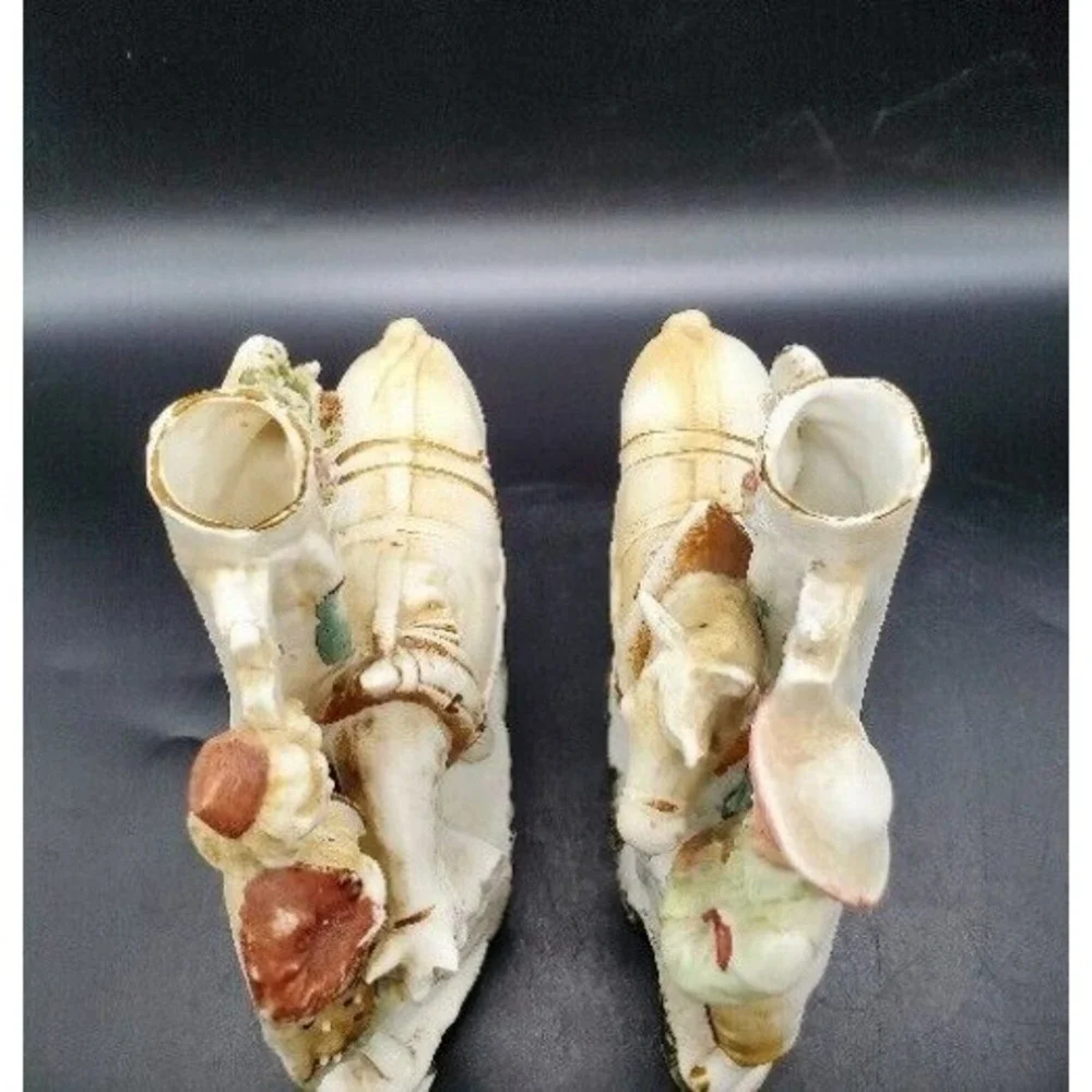 Antique‎ Pair German Grafental Bisque Porcelain Figurine Vase Horse People 6.5